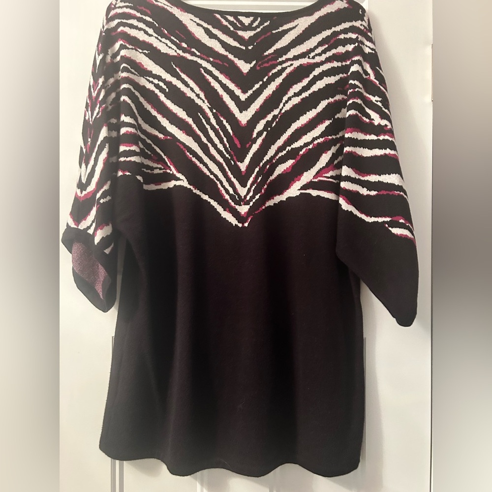Dana Buchman Cotton SS Zebra Sweater M Black 3/4 Sleeve Career Casual Relaxed - Picture 5 of 11